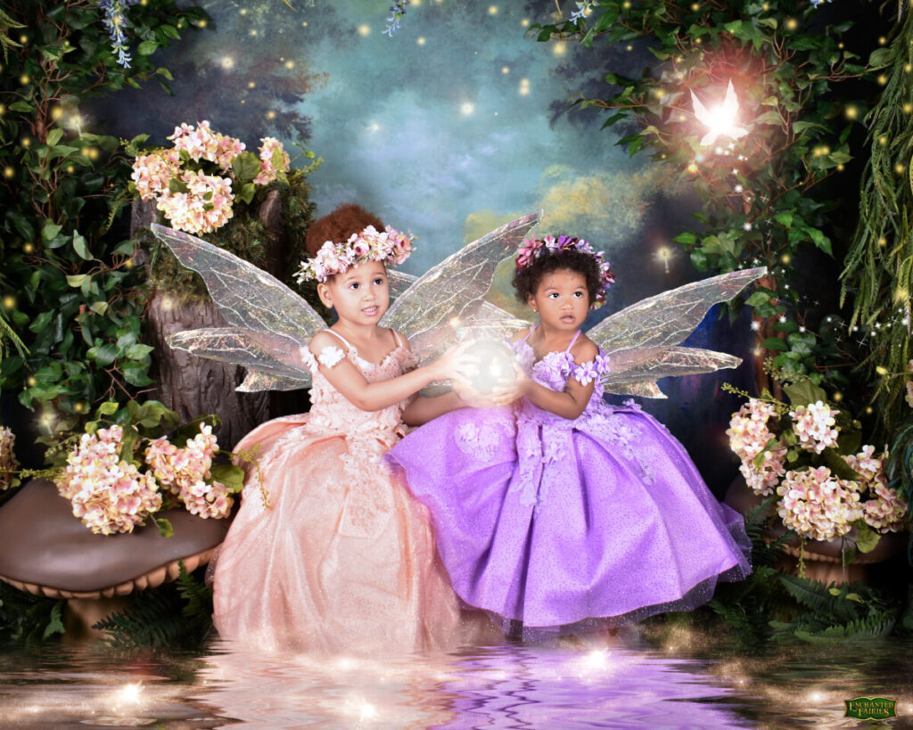 toddler sisters at fairy photoshoot